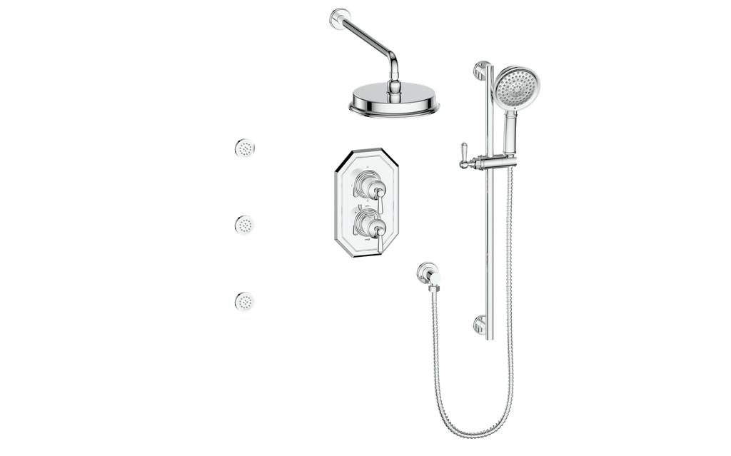 Vogt Carinthia 3-Way Thermostatic Shower System with Body Jets in Polished Chrome with Round Handle – SET.C1.320.810.CC