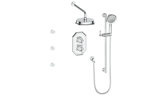 Vogt Carinthia 3-Way Thermostatic Shower System with Body Jets in Polished Chrome with Round Handle – SET.C1.320.810.CC