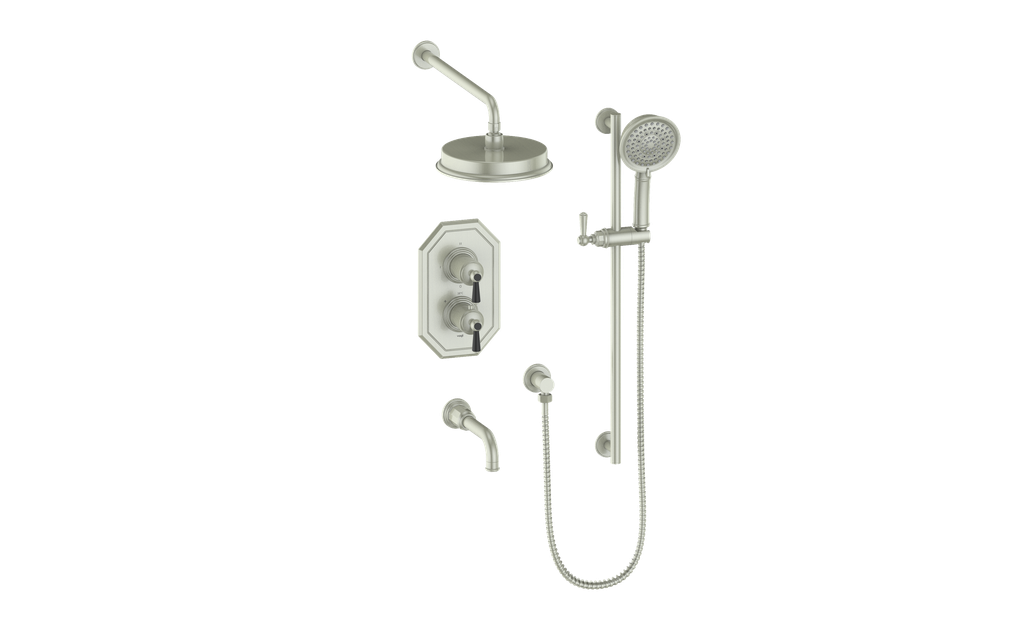 Vogt Carinthia 3-Way Thermostatic Shower System in Brushed Nickel & Matte Black with Round Handle – SET.C11.320.310.BB