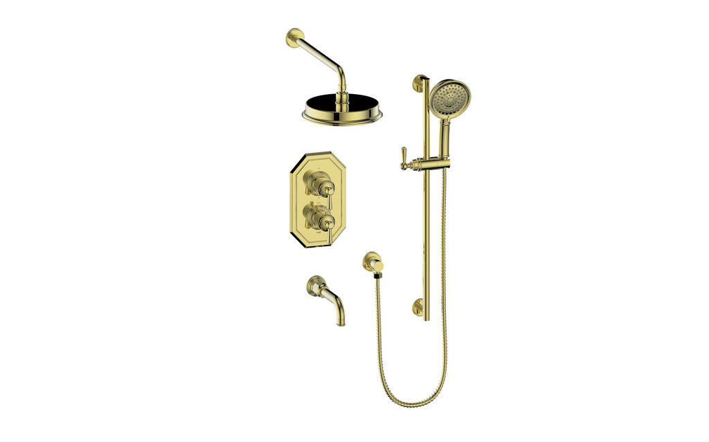 Vogt Carinthia 3-Way Thermostatic Shower System in Brushed Gold with Round Handle – SET.C11.320.310.BG