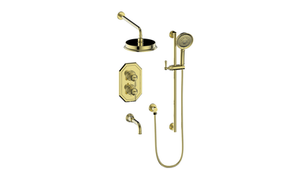 Vogt Carinthia 3-Way Thermostatic Shower System in Brushed Gold with Round Handle – SET.C11.320.310.BG
