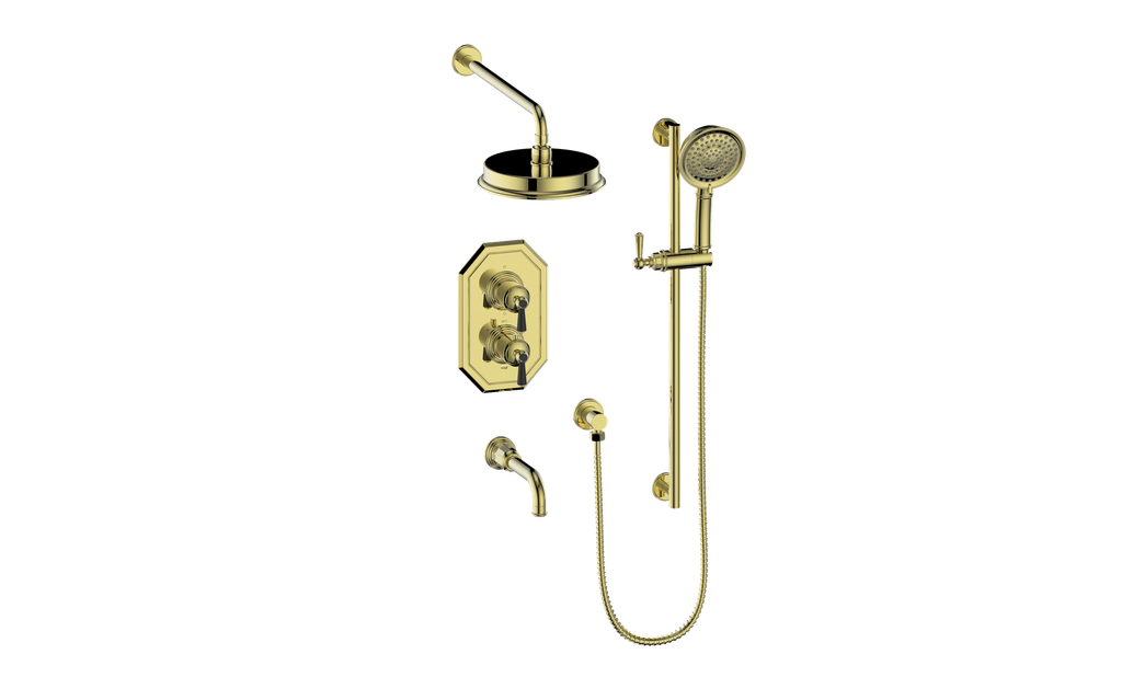 Vogt Carinthia 3-Way Thermostatic Shower System in Brushed Gold & Matte Black with Round Handle – SET.C11.320.310.BGB