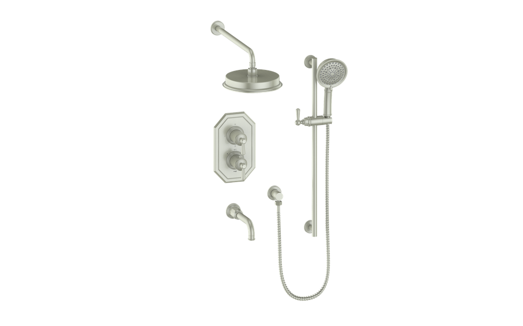 Vogt Carinthia 3-Way Thermostatic Shower System in Brushed Nickel with Round Handle – SET.C11.320.310.BN