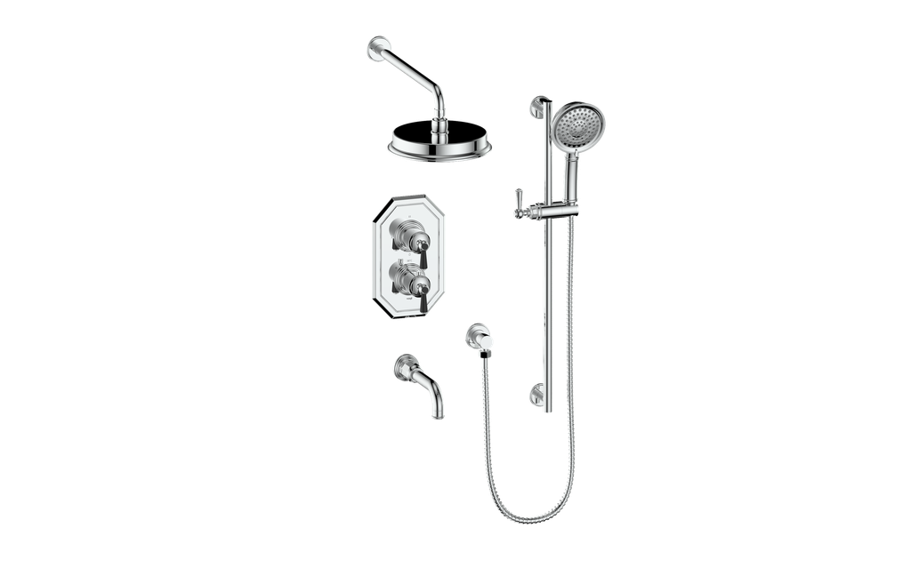 Vogt Carinthia 3-Way Thermostatic Shower System in Chrome & Matte Black with Round Handle – SET.C11.320.310.CB
