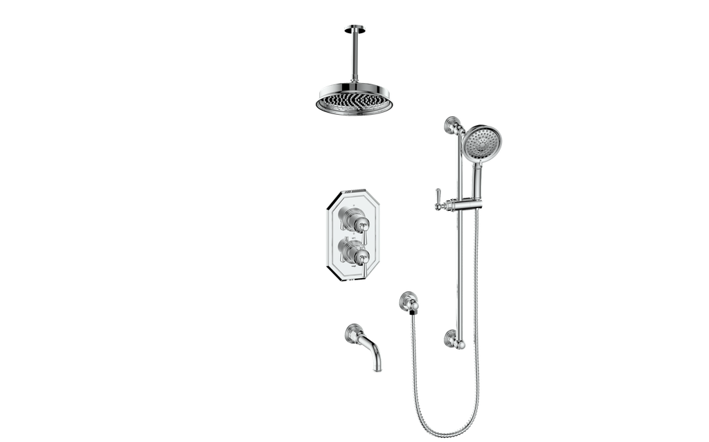 Vogt Carinthia 3-Way Thermostatic Shower System, 6" Ceiling Arm, in Polished Chrome with Round Handle – SET.C11.320.316.CC