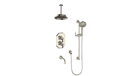Vogt Carinthia 3-Way Thermostatic Shower System, 6" Ceiling Arm, in Polished Nickel & Matte Black with Round Handle – SET.C11.320.316.PB