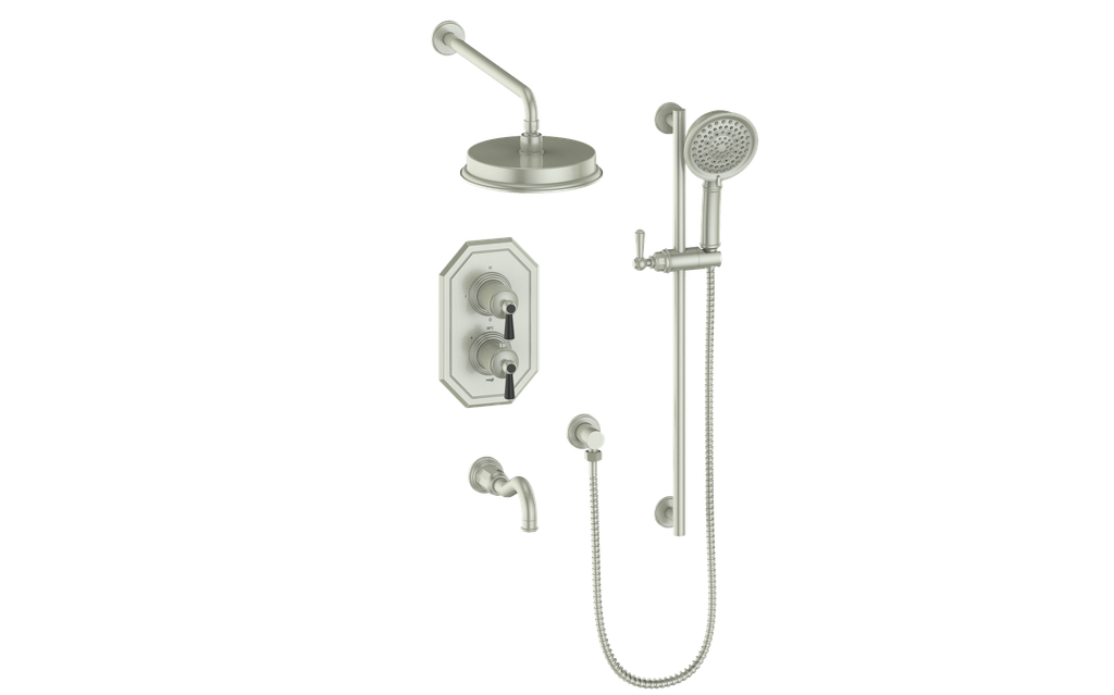 Vogt Carinthia 3-Way Thermostatic Shower System in Brushed Nickel & Matte Black with Round Handle – SET.C12.320.310.BB