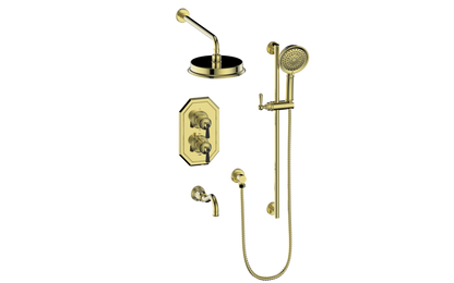 Vogt Carinthia 3-Way Thermostatic Shower System in Brushed Gold & Matte Black with Round Handle – SET.C12.320.310.BGB
