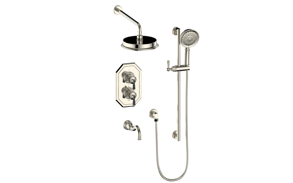 Vogt Carinthia 3-Way Thermostatic Shower System in Polished Nickel & Matte Black with Round Handle – SET.C12.320.310.PB