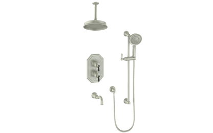 Vogt Carinthia 3-Way Thermostatic Shower System, 6" Ceiling Arm, in Brushed Nickel & Matte Black with Round Handle – SET.C12.320.316.BB