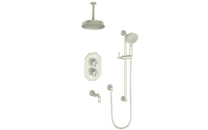 Vogt Carinthia 3-Way Thermostatic Shower System, 6" Ceiling Arm, in Brushed Nickel with Round Handle – SET.C12.320.316.BN