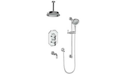 Vogt Carinthia 3-Way Thermostatic Shower System, 6" Ceiling Arm, in Chrome & Matte Black with Round Handle – SET.C12.320.316.CB