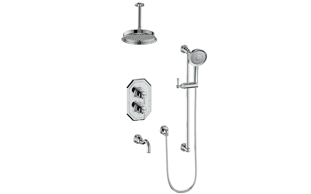 Vogt Carinthia 3-Way Thermostatic Shower System, 6" Ceiling Arm, in Polished Chrome with Round Handle – SET.C12.320.316.CC