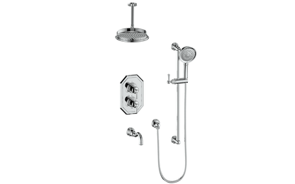 Vogt Carinthia 3-Way Thermostatic Shower System, 6" Ceiling Arm, in Polished Chrome with Round Handle – SET.C12.320.316.CC