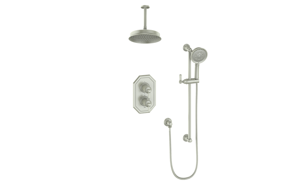 Vogt Carinthia 2-Way Thermostatic Shower System in Brushed Nickel with Octagonal Handle – SET.C2.220.216.BN