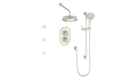 Vogt Carinthia 3-Way Thermostatic Shower System with Body Jets in Brushed Nickel with Octagonal Handle – SET.C2.320.810.BN