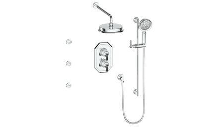 Vogt Carinthia 3-Way Thermostatic Shower System with Body Jets in Chrome & Matte Black with Octagonal Handle – SET.C2.320.810.CB