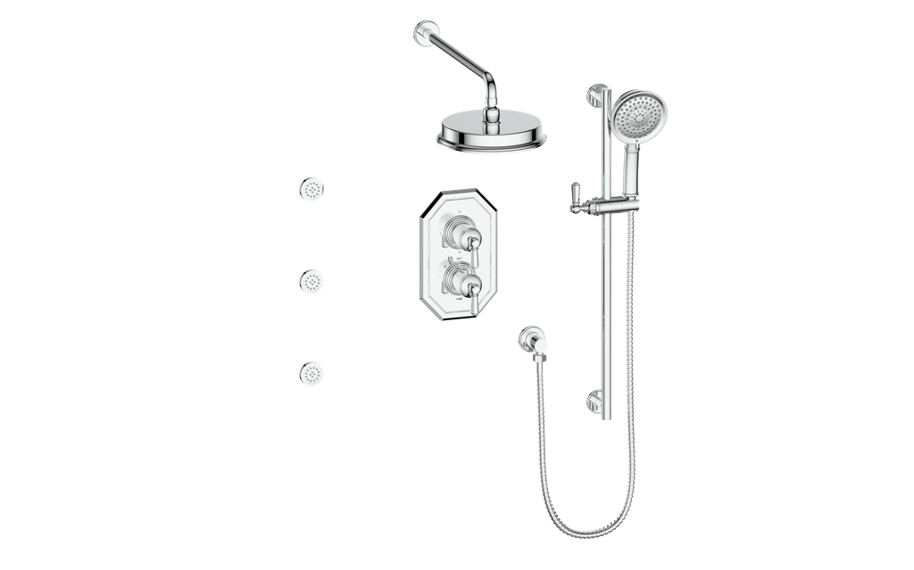 Vogt Carinthia 3-Way Thermostatic Shower System with Body Jets in Polished Chrome with Octagonal Handle – SET.C2.320.810.CC