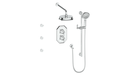 Vogt Carinthia 3-Way Thermostatic Shower System with Body Jets in Polished Chrome with Octagonal Handle – SET.C2.320.810.CC