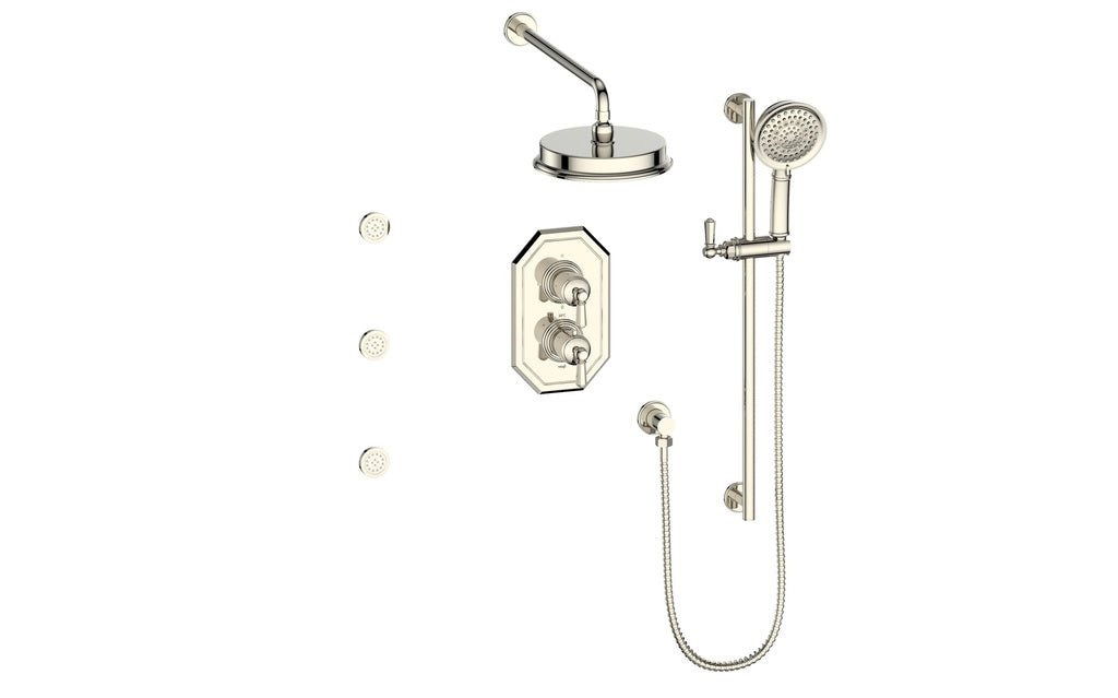 Vogt Carinthia 3-Way Thermostatic Shower System with Body Jets in Polished Nickel with Octagonal Handle – SET.C2.320.810.PN
