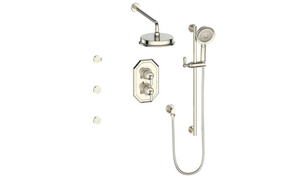 Vogt Carinthia 3-Way Thermostatic Shower System with Body Jets in Polished Nickel with Octagonal Handle – SET.C2.320.810.PN