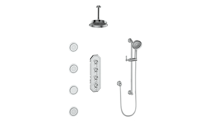 Vogt Carinthia 3/4" High-Flow Thermostatic Shower System with Body Jets, 6" Ceiling Arm, in Polished Chrome with Octagonal Handle – SET.C2.350.936.CC