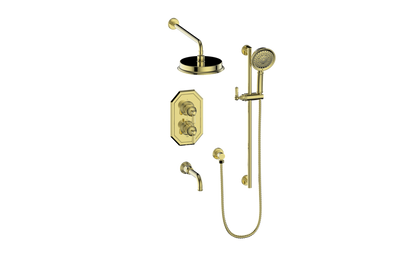 Vogt Carinthia 3-Way Thermostatic Shower System in Brushed Gold with Octagonal Handle – SET.C21.320.310.BG