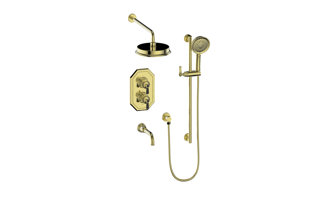 Vogt Carinthia 3-Way Thermostatic Shower System in Brushed Gold & Matte Black with Octagonal Handle – SET.C21.320.310.BGB