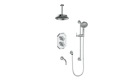 Vogt Carinthia 3-Way Thermostatic Shower System, 6" Ceiling Arm, in Polished Chrome with Octagonal Handle – SET.C21.320.316.CC