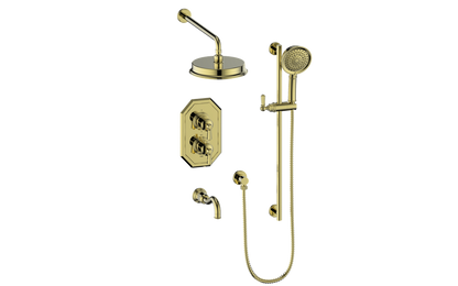 Vogt Carinthia 3-Way Thermostatic Shower System in Brushed Gold with Octagonal Handle – SET.C22.320.310.BG