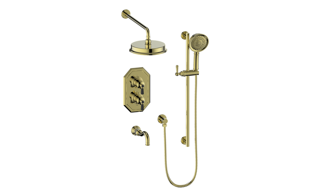 Vogt Carinthia 3-Way Thermostatic Shower System in Brushed Gold & Matte Black with Octagonal Handle – SET.C22.320.310.BGB