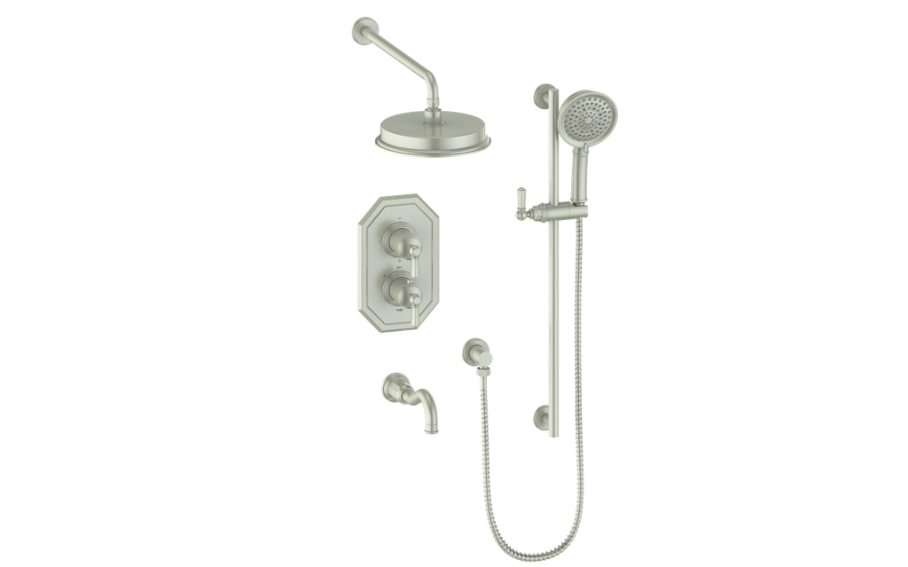 Vogt Carinthia 3-Way Thermostatic Shower System in Brushed Nickel with Octagonal Handle – SET.C22.320.310.BN