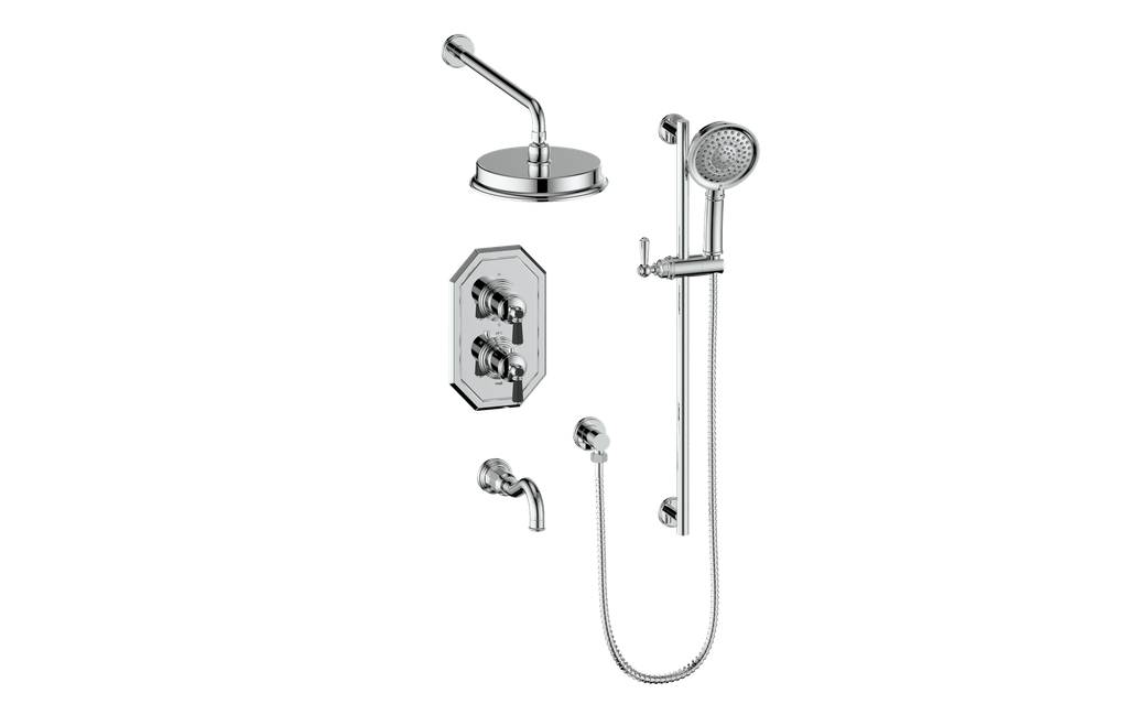Vogt Carinthia 3-Way Thermostatic Shower System in Chrome & Matte Black with Octagonal Handle – SET.C22.320.310.CB