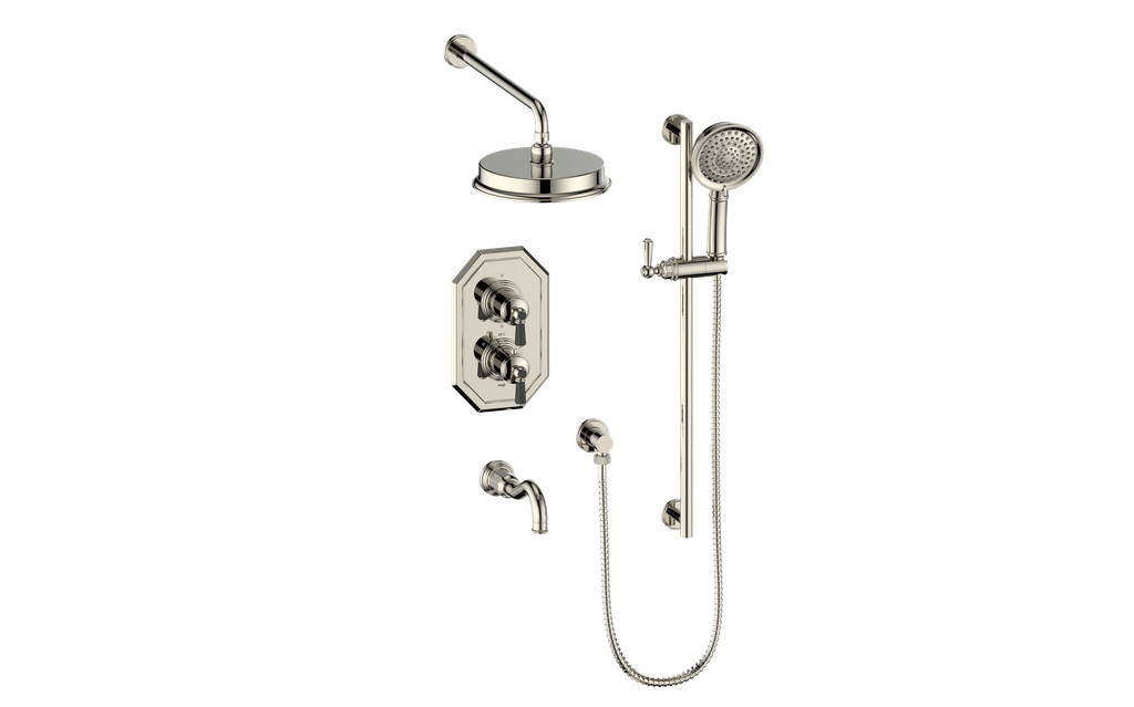 Vogt Carinthia 3-Way Thermostatic Shower System in Polished Nickel & Matte Black with Octagonal Handle – SET.C22.320.310.PB