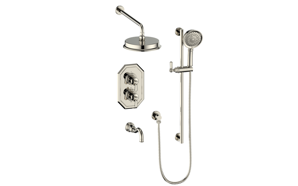 Vogt Carinthia 3-Way Thermostatic Shower System in Polished Nickel with Octagonal Handle – SET.C22.320.310.PN