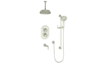 Vogt Carinthia 3-Way Thermostatic Shower System, 6" Ceiling Arm, in Brushed Nickel with Octagonal Handle – SET.C22.320.316.BN