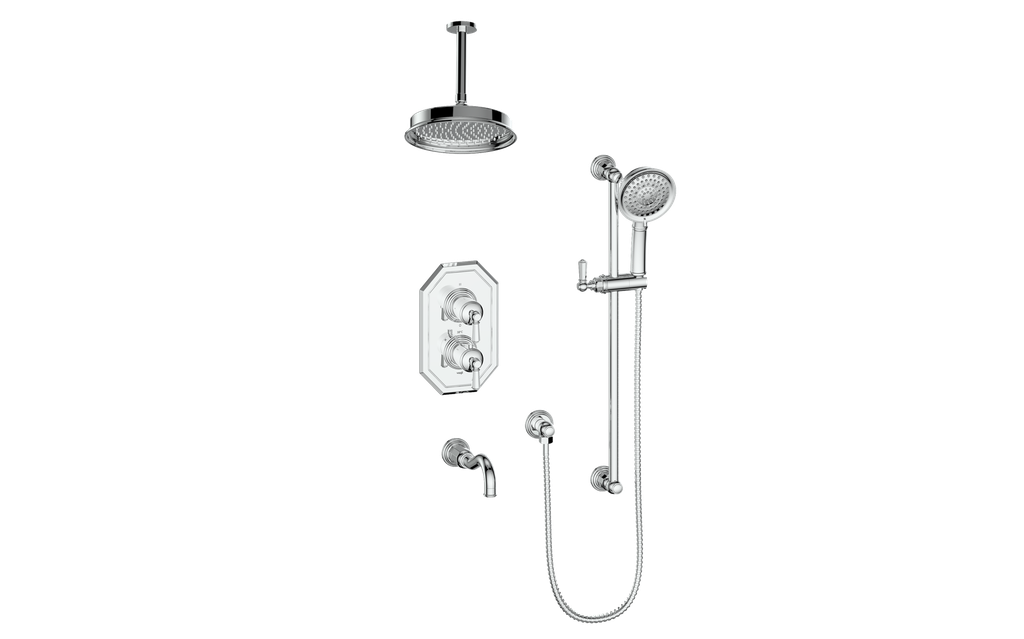 Vogt Carinthia 3-Way Thermostatic Shower System, 6" Ceiling Arm, in Polished Chrome with Octagonal Handle – SET.C22.320.316.CC