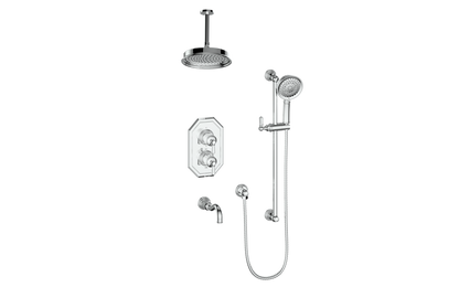 Vogt Carinthia 3-Way Thermostatic Shower System, 6" Ceiling Arm, in Polished Chrome with Octagonal Handle – SET.C22.320.316.CC