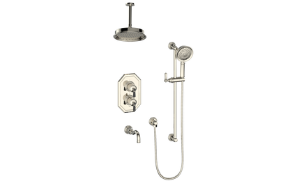 Vogt Carinthia 3-Way Thermostatic Shower System, 6" Ceiling Arm, in Polished Nickel & Matte Black with Octagonal Handle – SET.C22.320.316.PB