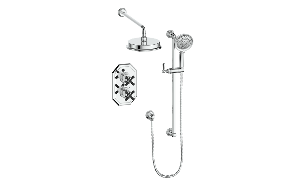 Système de douche thermostatique 2 voies Vogt Carinthia avec robinet d'arrêt intégré - SET.CX.220.210