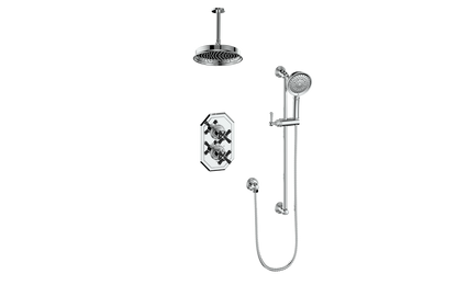 Vogt Carinthia 2-Way Thermostatic Shower System in Chrome & Matte Black with Cross Handle – SET.C3.220.216.CB
