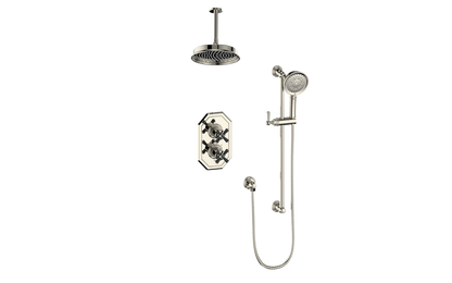Vogt Carinthia 2-Way Thermostatic Shower System in Polished Nickel & Matte Black with Cross Handle – SET.C3.220.216.PB