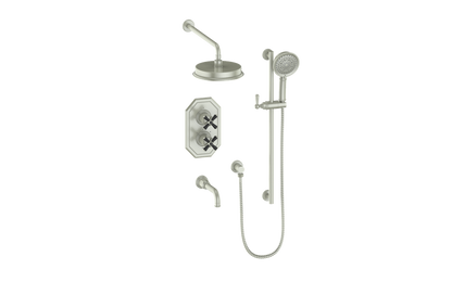 Vogt Carinthia 3-Way Thermostatic Shower System in Brushed Nickel & Matte Black with Cross Handle – SET.C31.320.310.BB