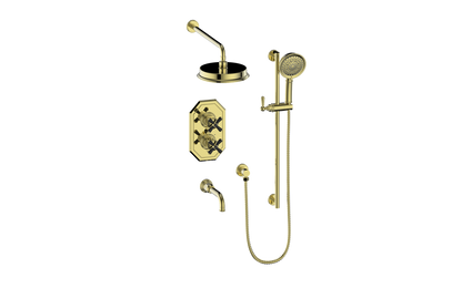 Vogt Carinthia 3-Way Thermostatic Shower System in Brushed Gold & Matte Black with Cross Handle – SET.C31.320.310.BGB