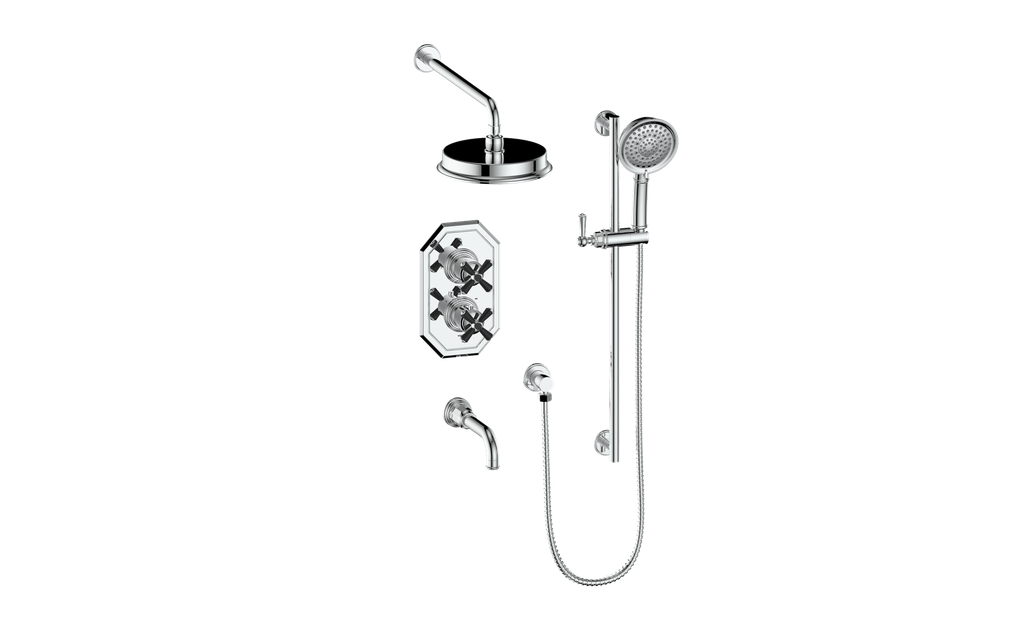 Vogt Carinthia 3-Way Thermostatic Shower System in Chrome & Matte Black with Cross Handle – SET.C31.320.310.CB