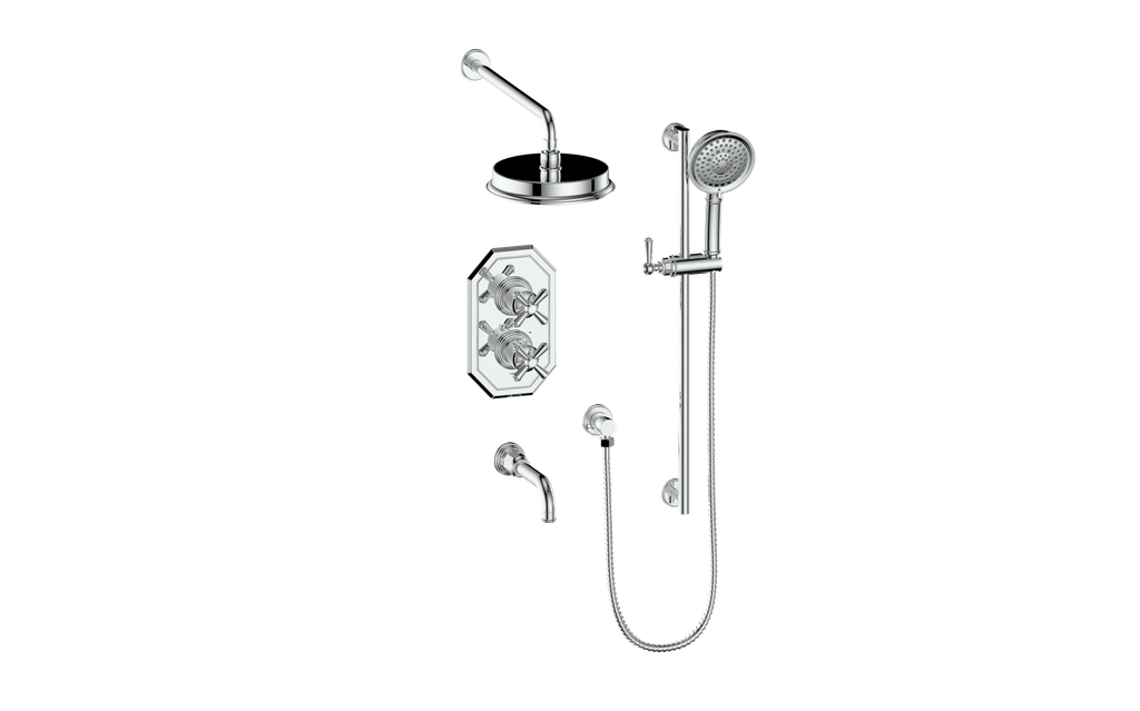 Vogt Carinthia 3-Way Thermostatic Shower System in Polished Chrome with Cross Handle – SET.C31.320.310.CC