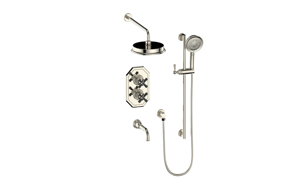 Vogt Carinthia 3-Way Thermostatic Shower System in Polished Nickel & Matte Black with Cross Handle – SET.C31.320.310.PB