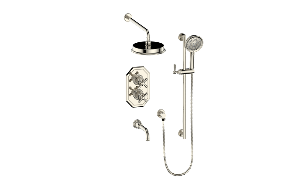 Vogt Carinthia 3-Way Thermostatic Shower System in Polished Nickel with Cross Handle – SET.C31.320.310.PN