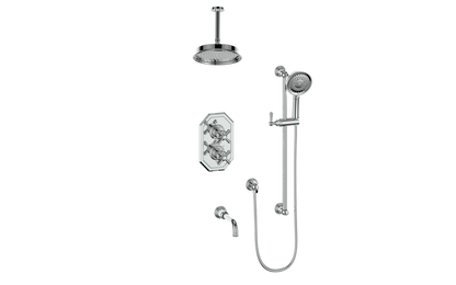Vogt Carinthia 3-Way Thermostatic Shower System, 6" Ceiling Arm, in Polished Chrome with Cross Handle – SET.C31.320.316.CC