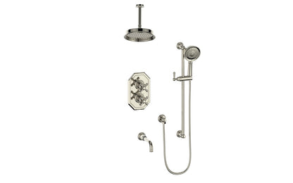 Vogt Carinthia 3-Way Thermostatic Shower System, 6" Ceiling Arm, in Polished Nickel with Cross Handle – SET.C31.320.316.PN
